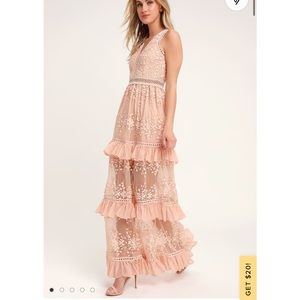 Garden Dreams Blush Lace Tiered Maxi Dress